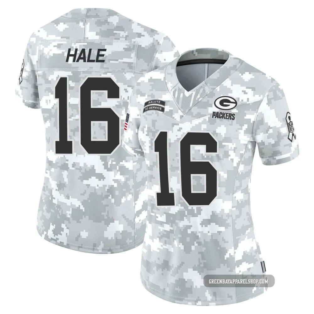 Alex Hale ＃16 Women's Limited Green Bay Packers Arctic Camo 2024 Salute to Service Jersey
