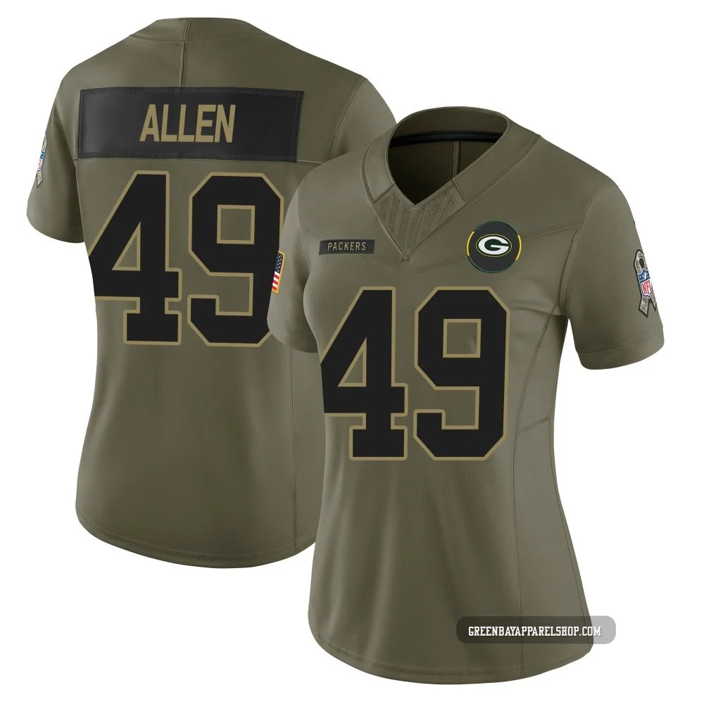 Austin Allen ＃49 Women's Limited Green Bay Packers Olive 2025 Salute to Service Jersey