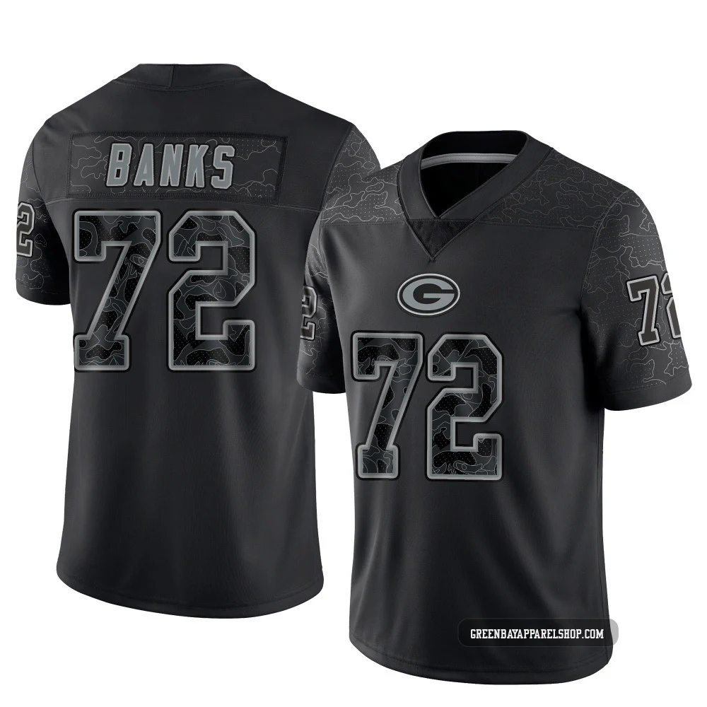 Brant Banks ＃72 Men's Limited Green Bay Packers Black Reflective Jersey