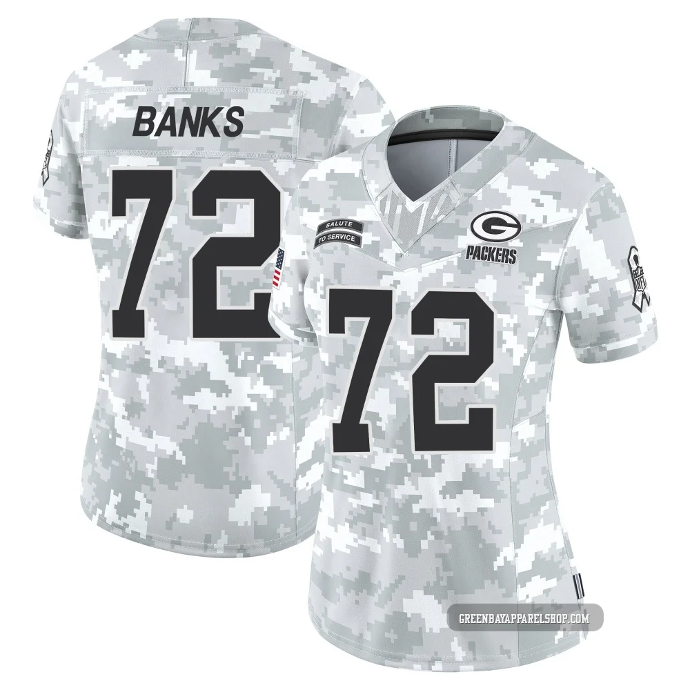 Brant Banks ＃72 Women's Limited Green Bay Packers Arctic Camo 2024 Salute to Service Jersey