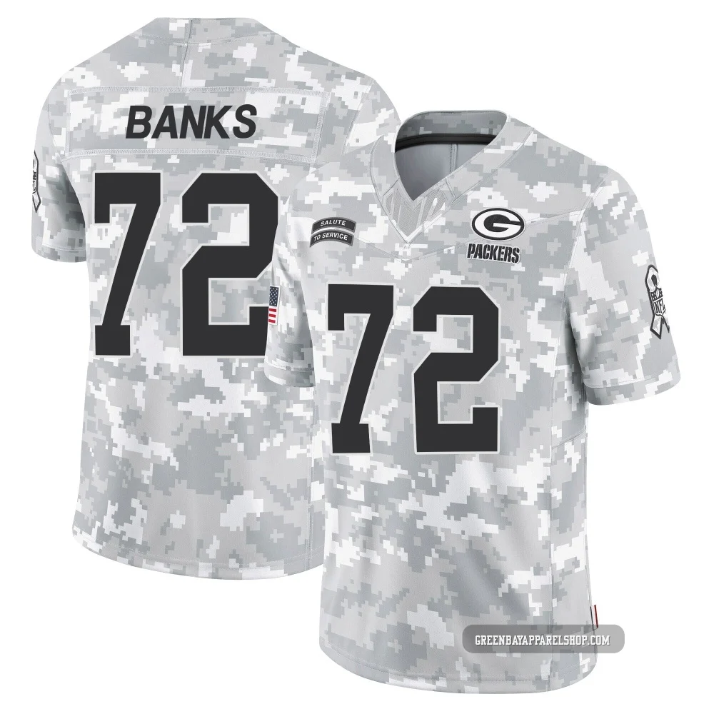 Brant Banks ＃72 Youth Limited Green Bay Packers Arctic Camo 2024 Salute to Service Jersey