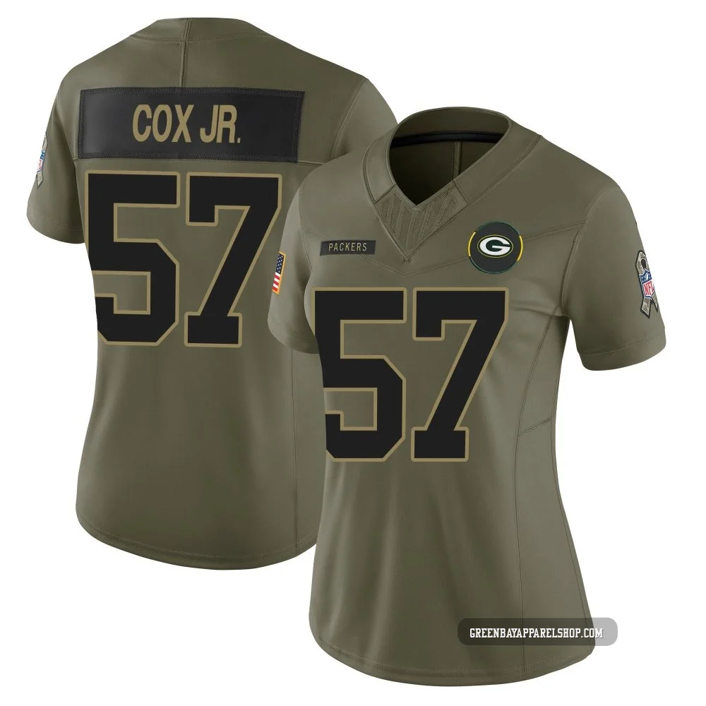 Brenton Cox Jr. ＃57 Women's Limited Green Bay Packers Olive 2025 Salute to Service Jersey