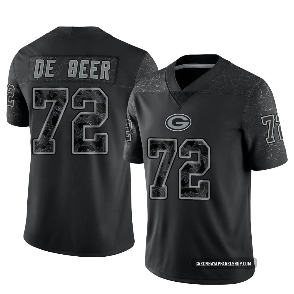 Gerhard de Beer ＃72 Men's Limited Green Bay Packers Black Reflective Jersey