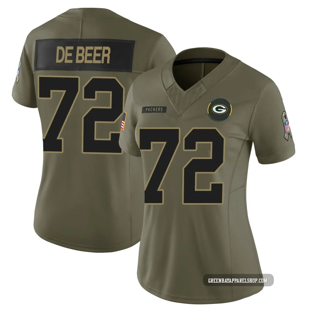 Gerhard de Beer ＃72 Women's Limited Green Bay Packers Olive 2025 Salute to Service Jersey