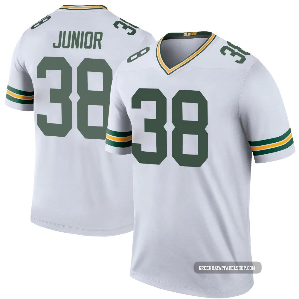 Gregory Junior ＃38 Men's Legend Green Bay Packers White Color Rush Jersey