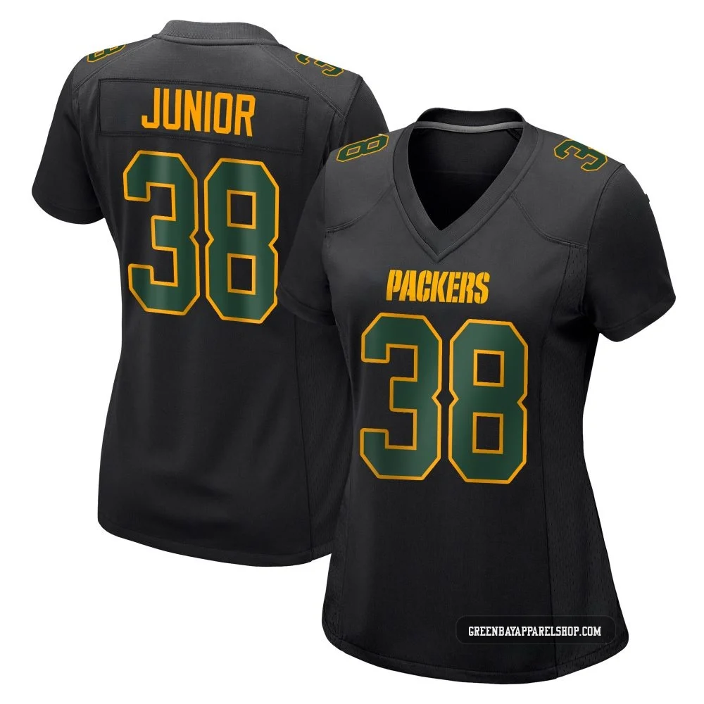 Gregory Junior ＃38 Women's Game Green Bay Packers Black Fashion Jersey
