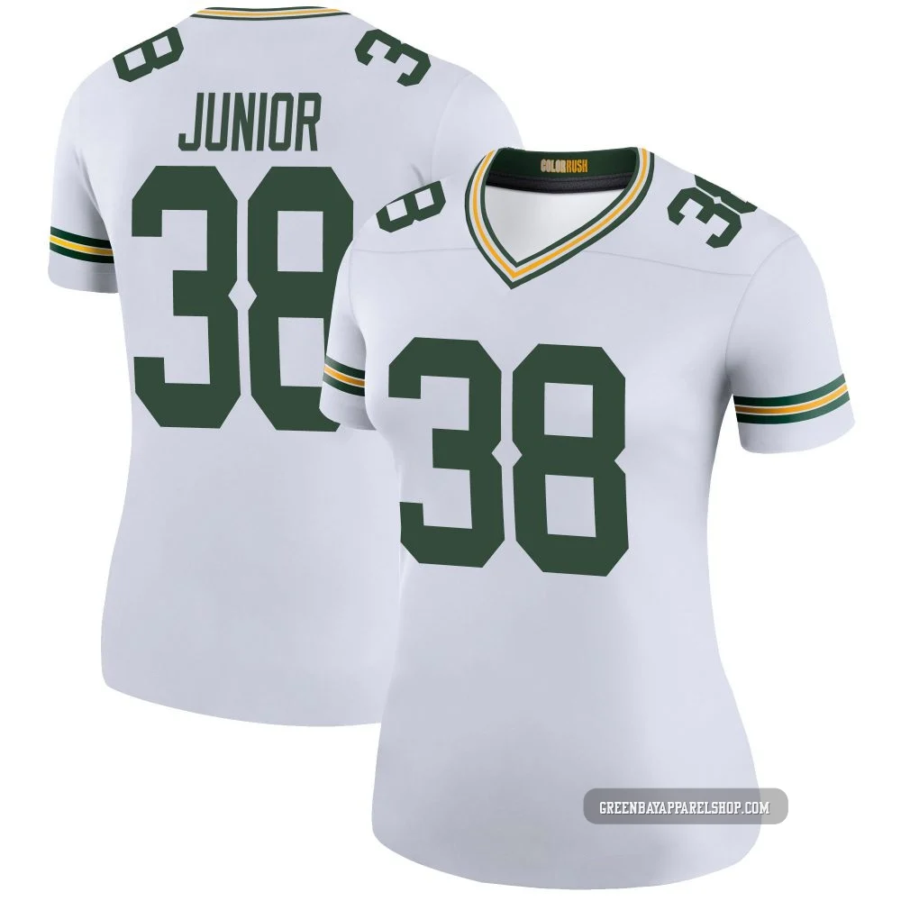 Gregory Junior ＃38 Women's Legend Green Bay Packers White Color Rush Jersey