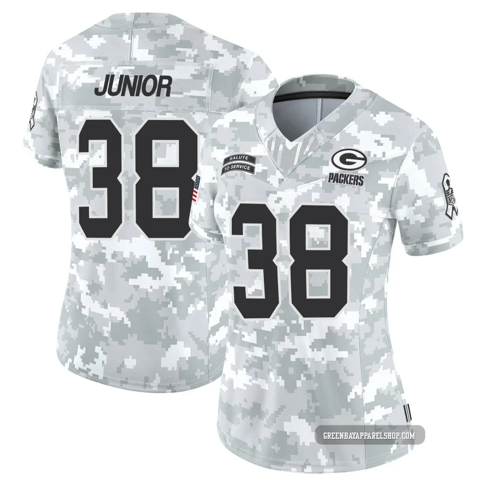Gregory Junior ＃38 Women's Limited Green Bay Packers Arctic Camo 2024 Salute to Service Jersey