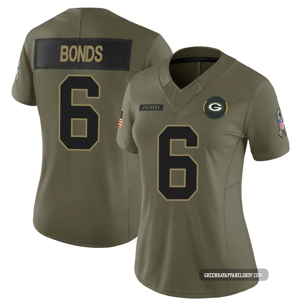 Jadakis Bonds ＃6 Women's Limited Green Bay Packers Olive 2025 Salute to Service Jersey