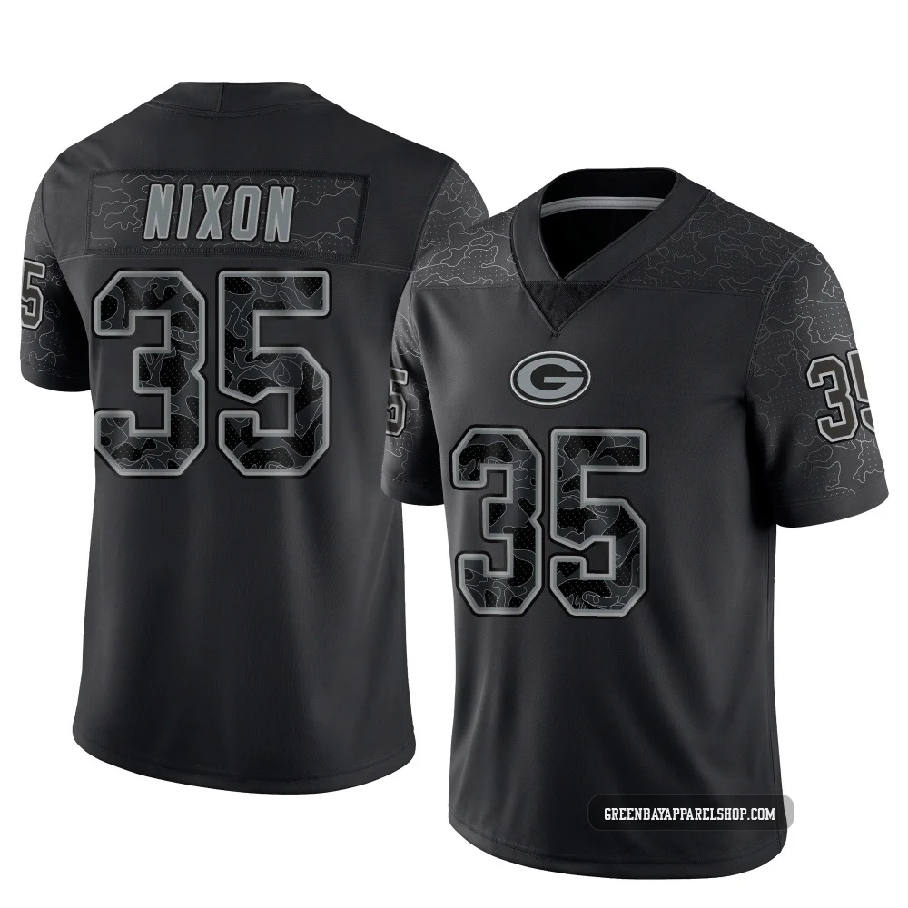 Jaden Nixon ＃35 Men's Limited Green Bay Packers Black Reflective Jersey