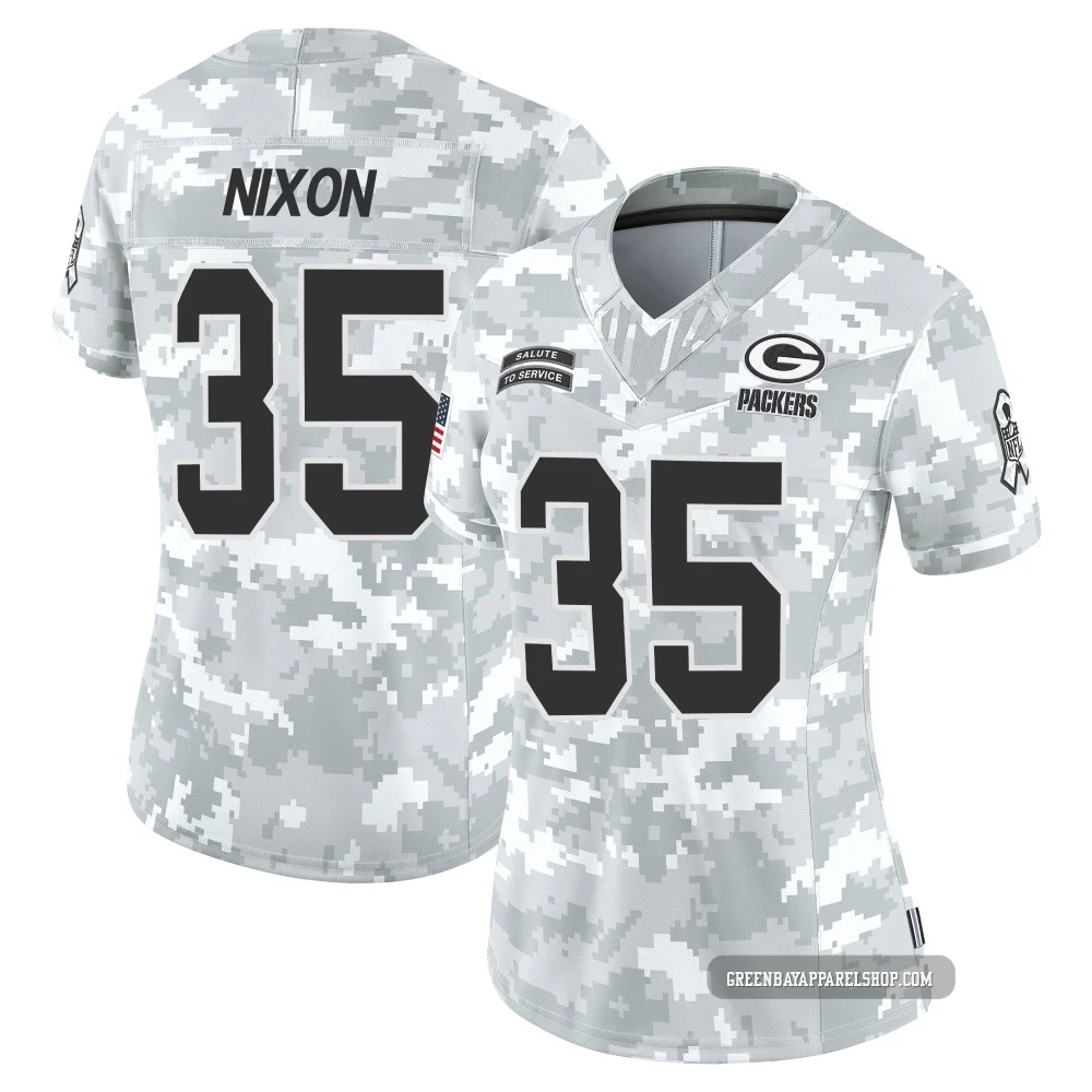 Jaden Nixon ＃35 Women's Limited Green Bay Packers Arctic Camo 2024 Salute to Service Jersey