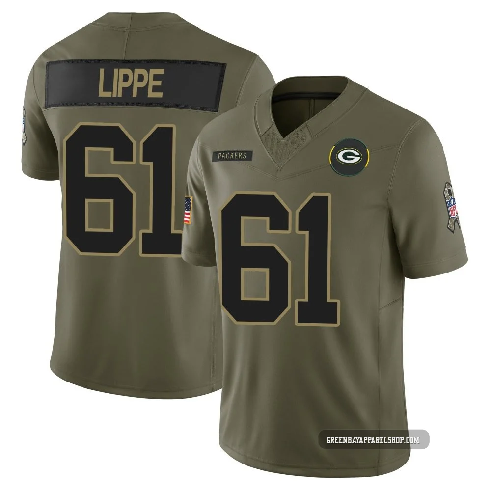 J.J. Lippe ＃61 Men's Limited Green Bay Packers Olive 2025 Salute to Service Jersey