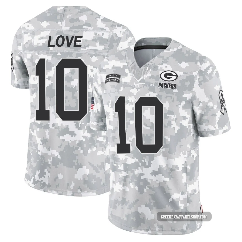 Jordan Love ＃10 Men's Limited Green Bay Packers Arctic Camo 2024 Salute to Service Jersey