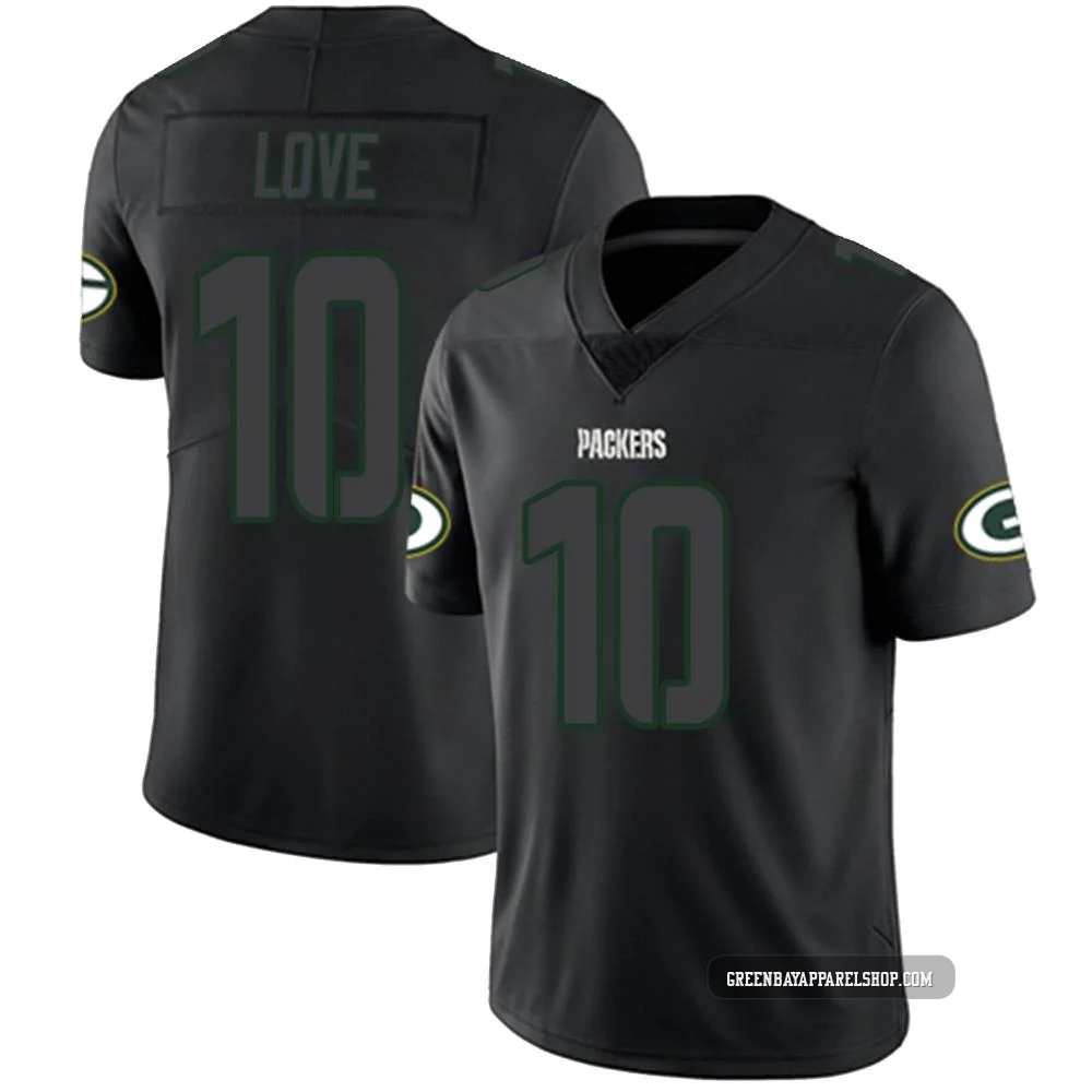 Jordan Love ＃10 Men's Limited Green Bay Packers Black Impact Jersey