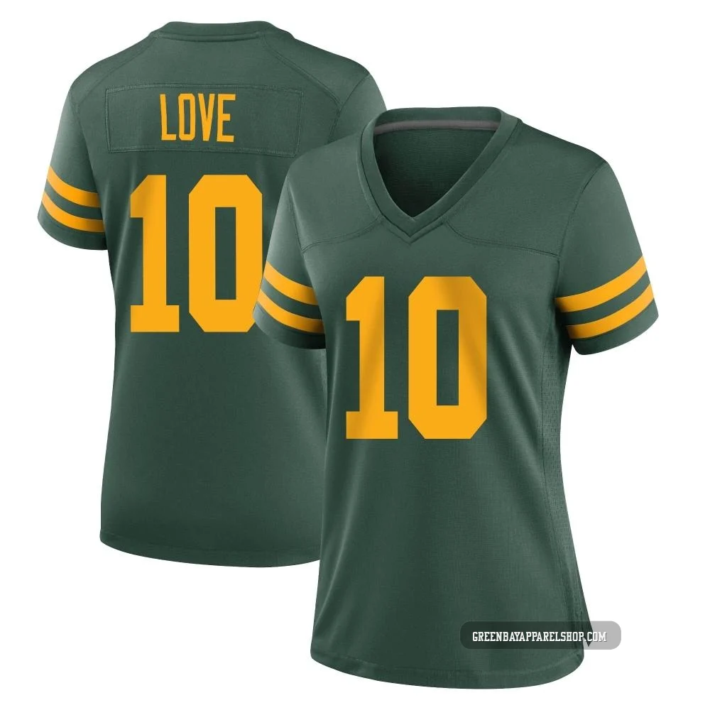 Jordan Love ＃10 Women's Game Green Bay Packers Green Alternate Jersey