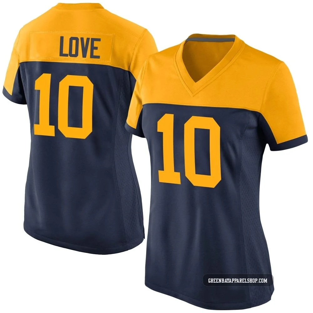 Jordan Love ＃10 Women's Game Green Bay Packers Navy Alternate Jersey