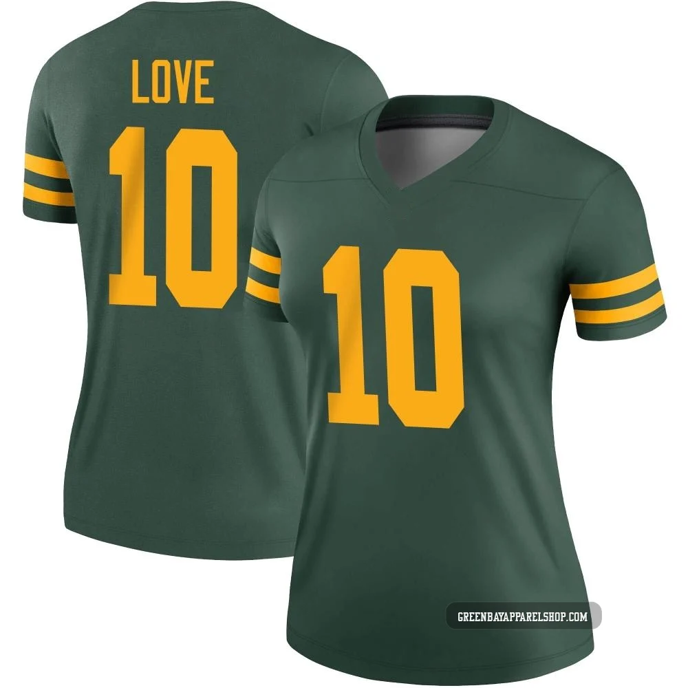 Jordan Love ＃10 Women's Legend Green Bay Packers Green Alternate Jersey