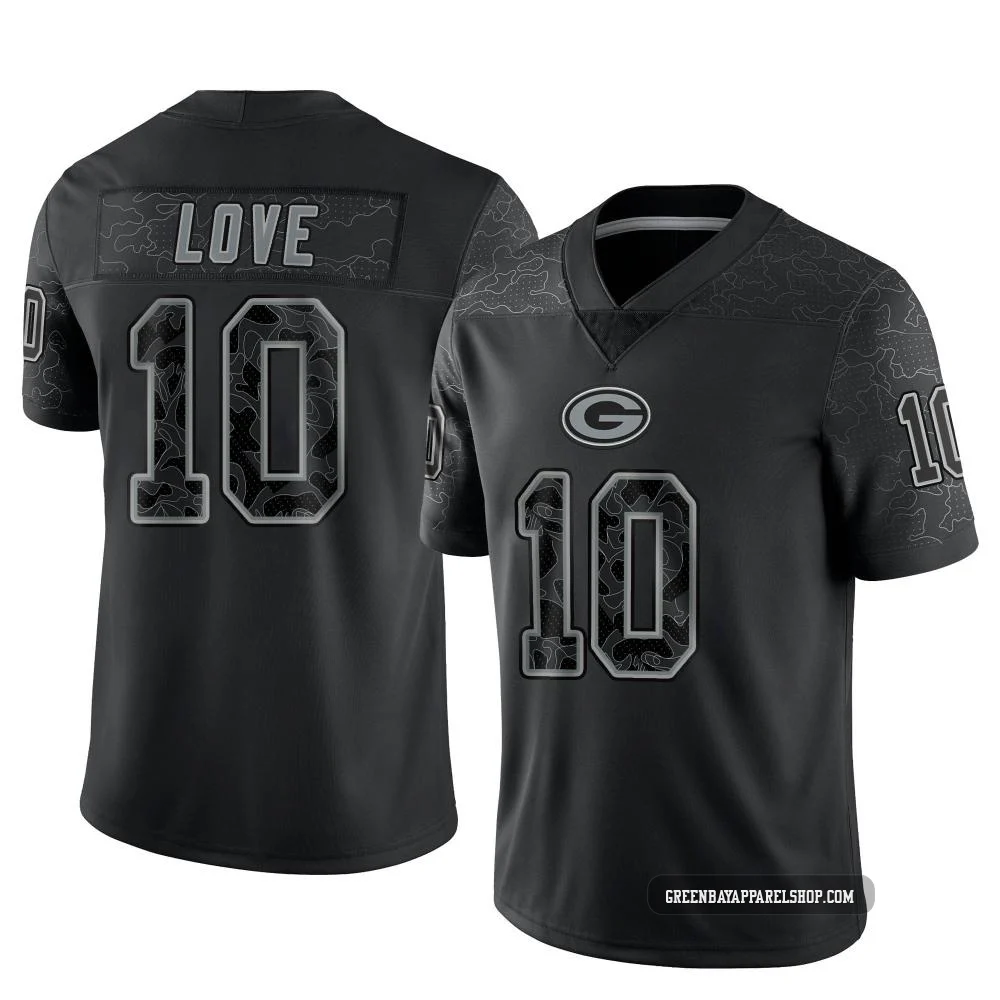 Jordan Love ＃10 Youth Limited Green Bay Packers Black Reflective Jersey