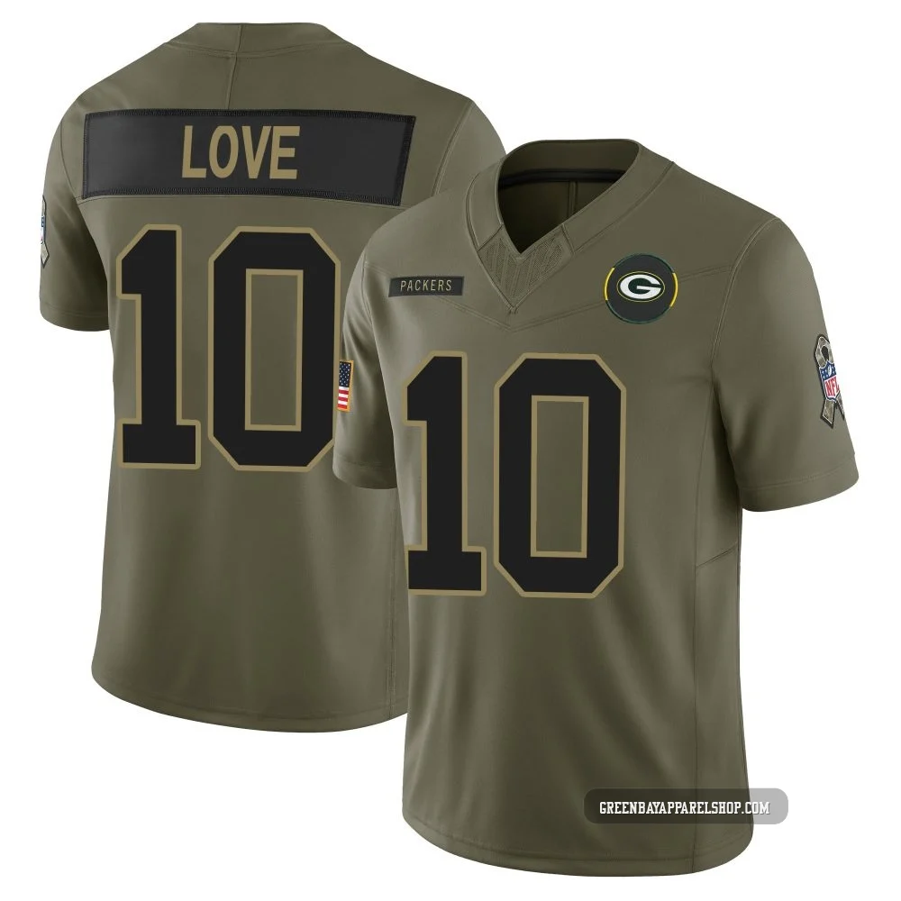 Jordan Love ＃10 Youth Limited Green Bay Packers Olive 2025 Salute to Service Jersey