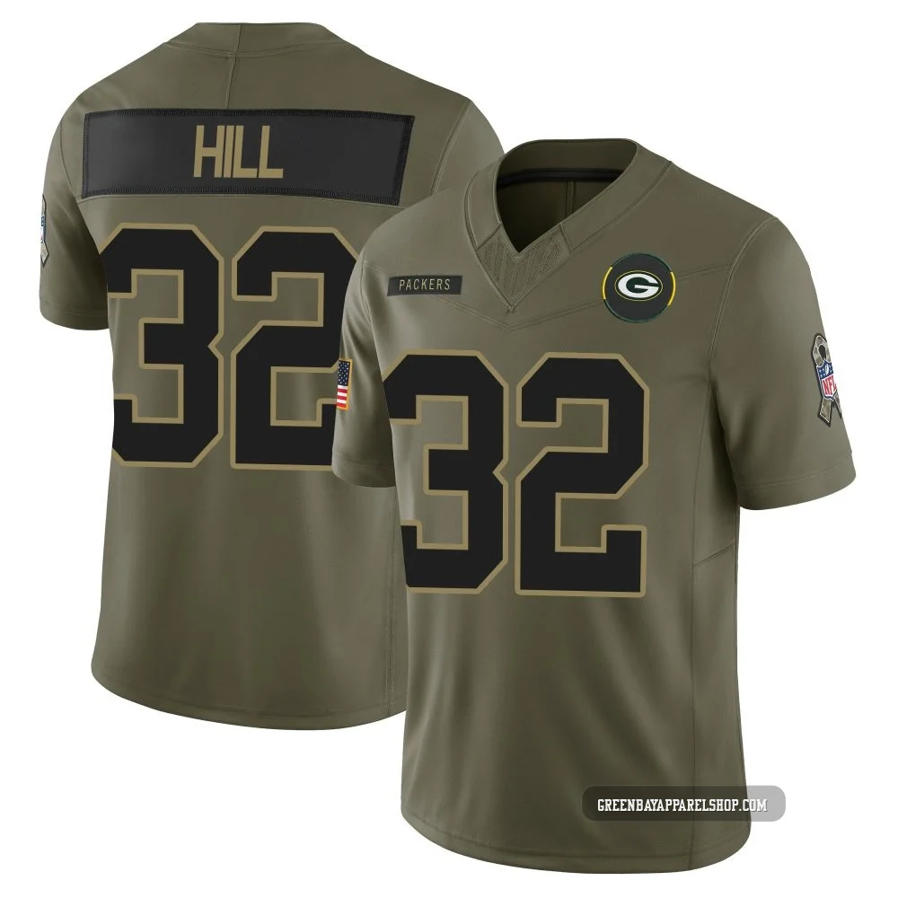 Kylin Hill ＃32 Youth Limited Green Bay Packers Olive 2025 Salute to Service Jersey