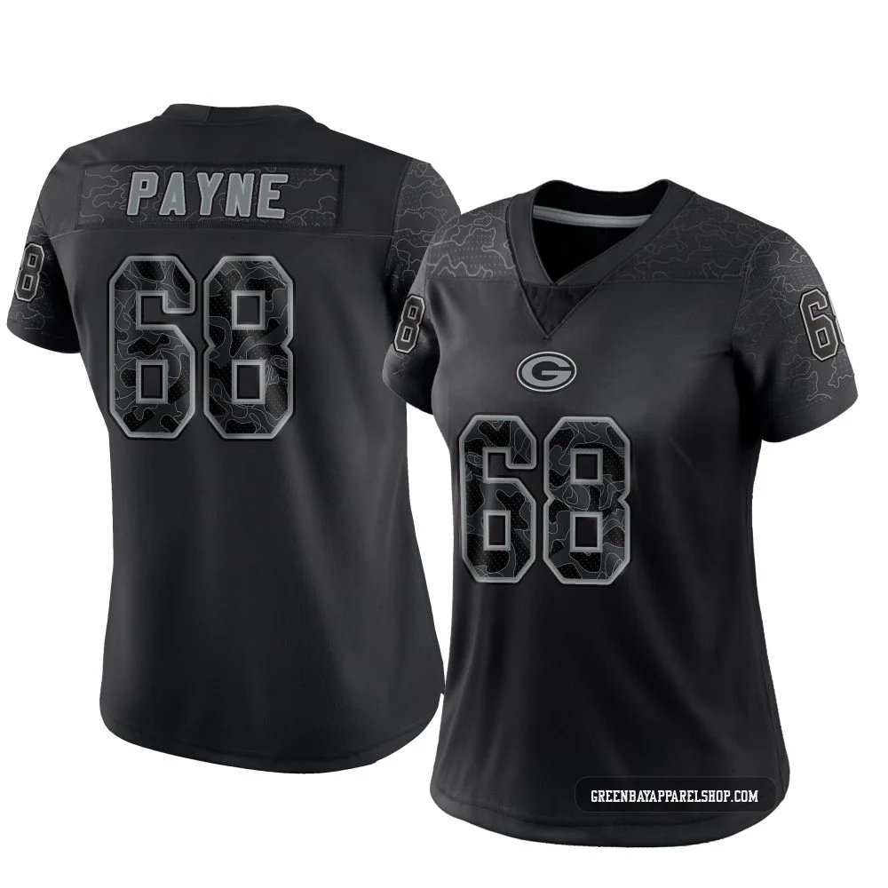 Leonard Payne ＃68 Women's Limited Green Bay Packers Black Reflective Jersey