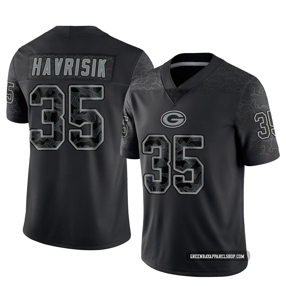 Lucas Havrisik ＃35 Men's Limited Green Bay Packers Black Reflective Jersey