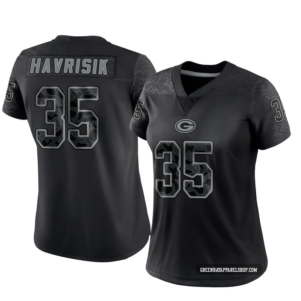 Lucas Havrisik ＃35 Women's Limited Green Bay Packers Black Reflective Jersey