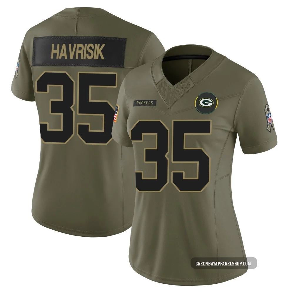 Lucas Havrisik ＃35 Women's Limited Green Bay Packers Olive 2025 Salute to Service Jersey