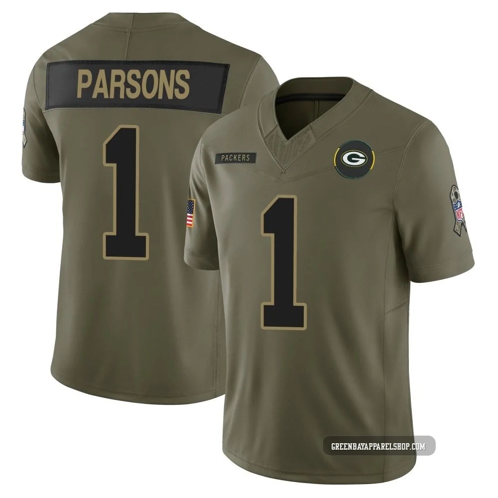 Micah Parsons ＃1 Men's Limited Green Bay Packers Olive 2025 Salute to Service Jersey
