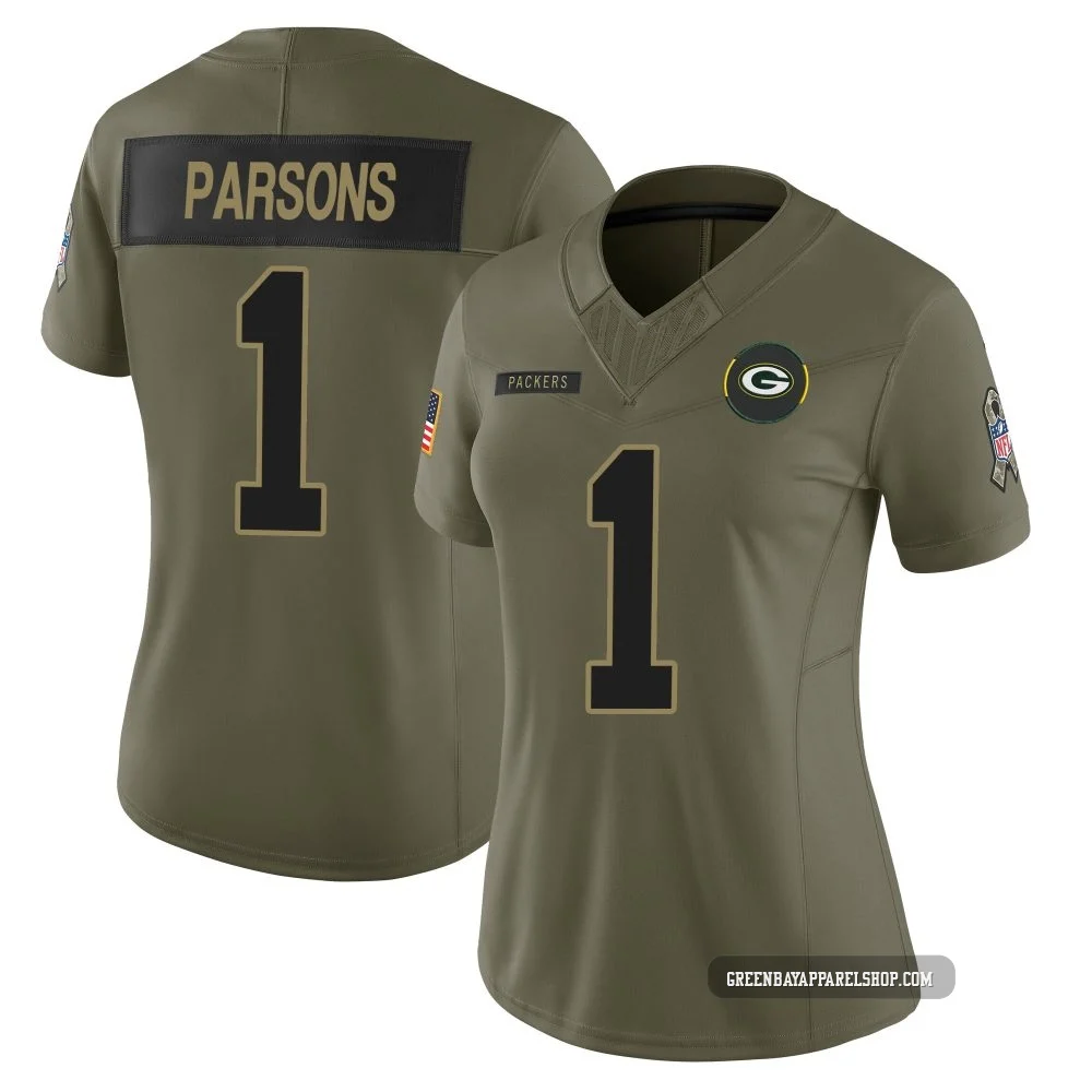Micah Parsons ＃1 Women's Limited Green Bay Packers Olive 2025 Salute to Service Jersey