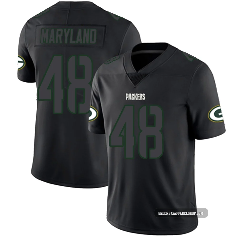 RJ Maryland ＃48 Men's Limited Green Bay Packers Black Impact Jersey