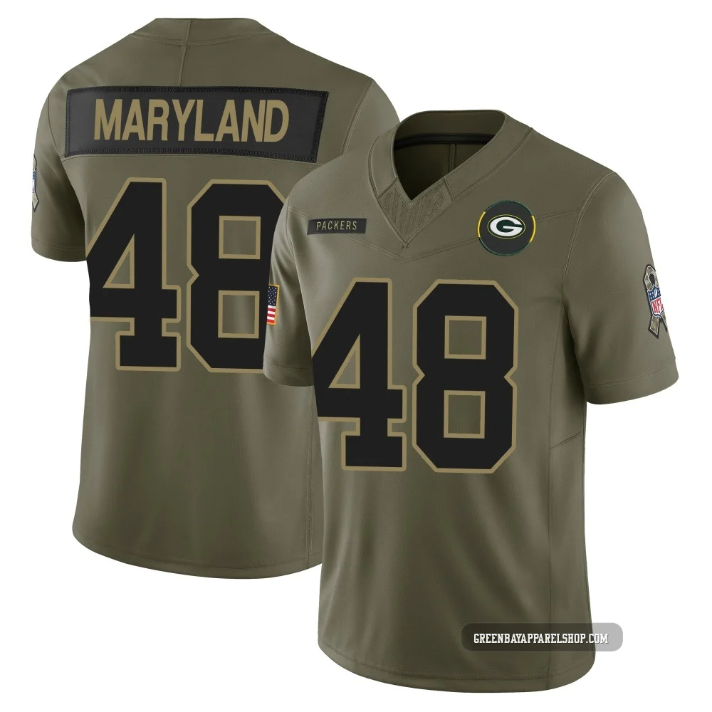 RJ Maryland ＃48 Men's Limited Green Bay Packers Olive 2025 Salute to Service Jersey