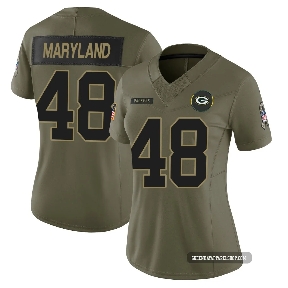 RJ Maryland ＃48 Women's Limited Green Bay Packers Olive 2025 Salute to Service Jersey