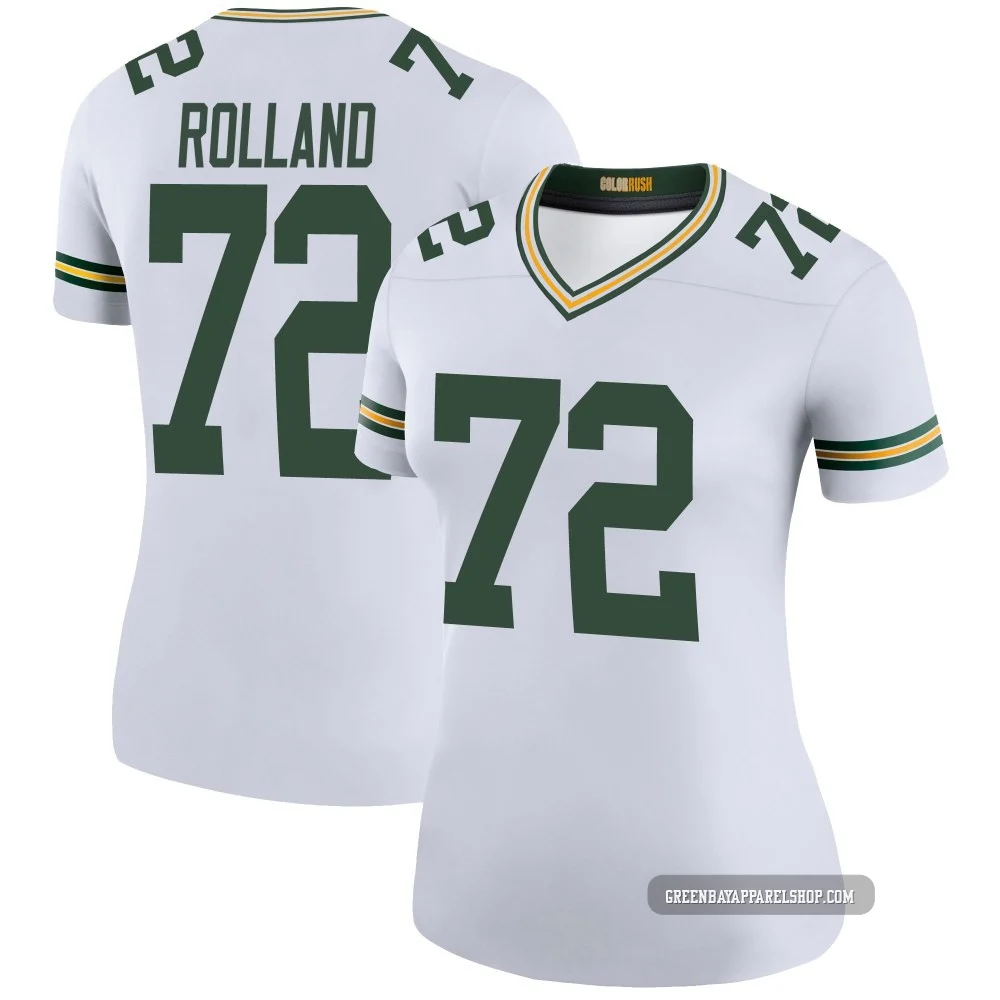 Spencer Rolland ＃72 Women's Legend Green Bay Packers White Color Rush Jersey