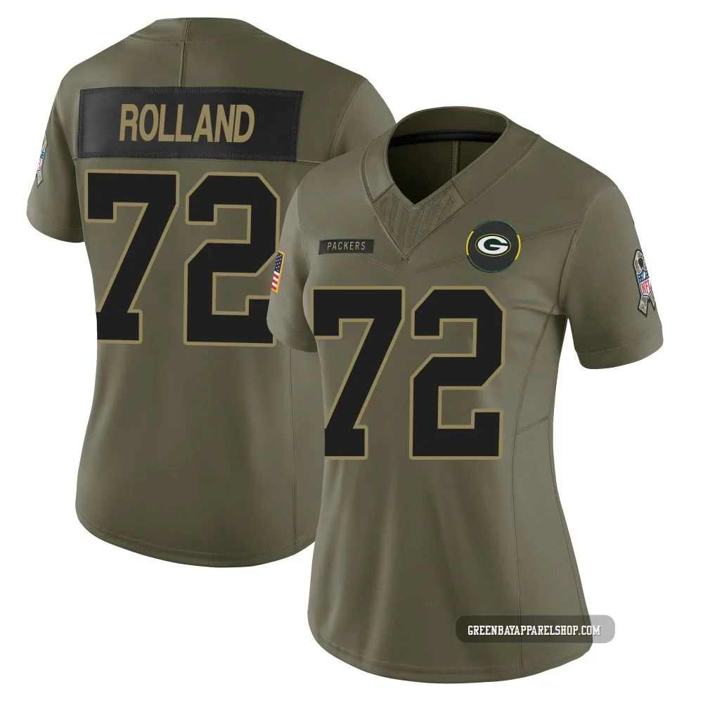 Spencer Rolland ＃72 Women's Limited Green Bay Packers Olive 2025 Salute to Service Jersey