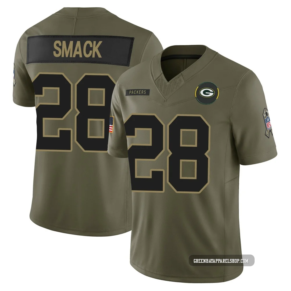 Trey Smack ＃28 Youth Limited Green Bay Packers Olive 2025 Salute to Service Jersey