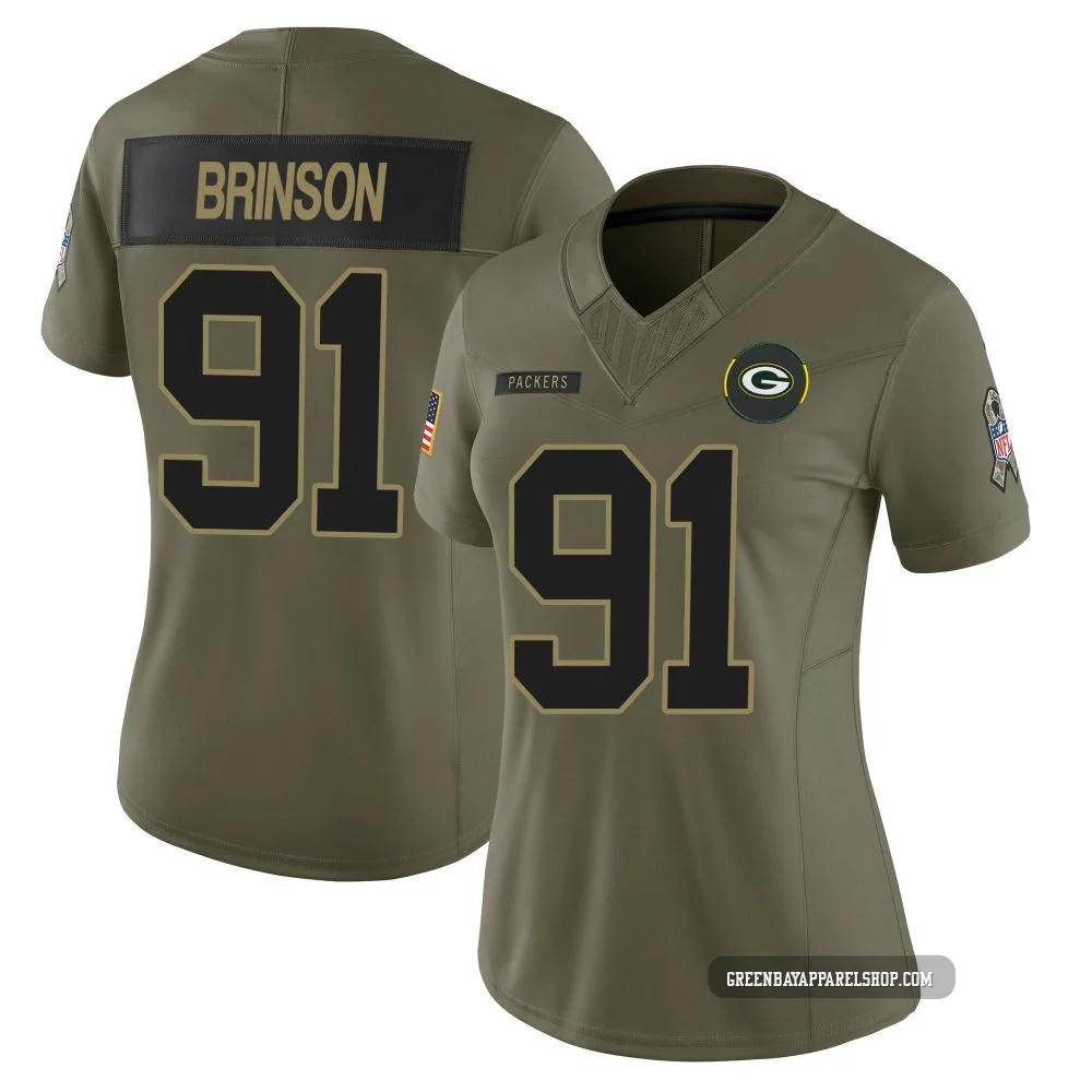 Warren Brinson ＃91 Women's Limited Green Bay Packers Olive 2025 Salute to Service Jersey